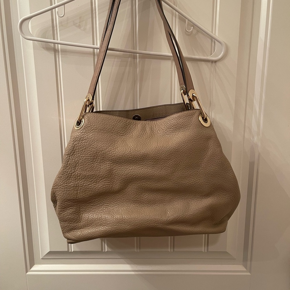 Michael Kors Raven Large Pebbled Leather Shoulder Bag - Taupe - Picture 2 of 9